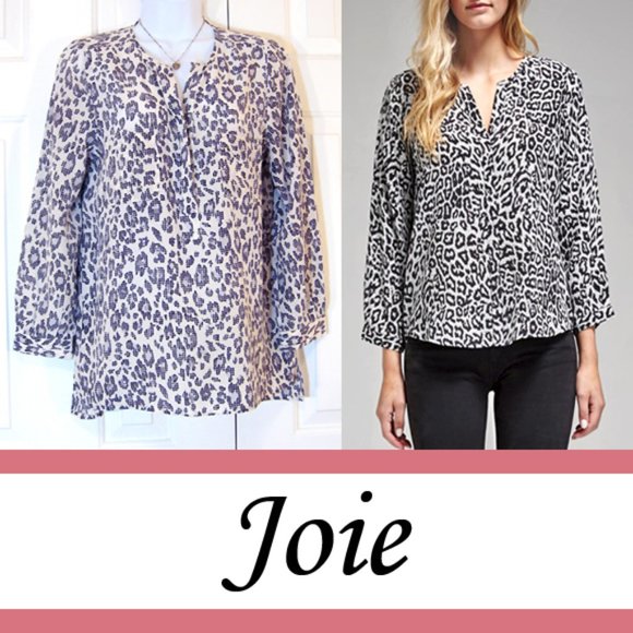Joie | 'Purine' Grided Leopard Print Silk Blouse - Picture 1 of 10